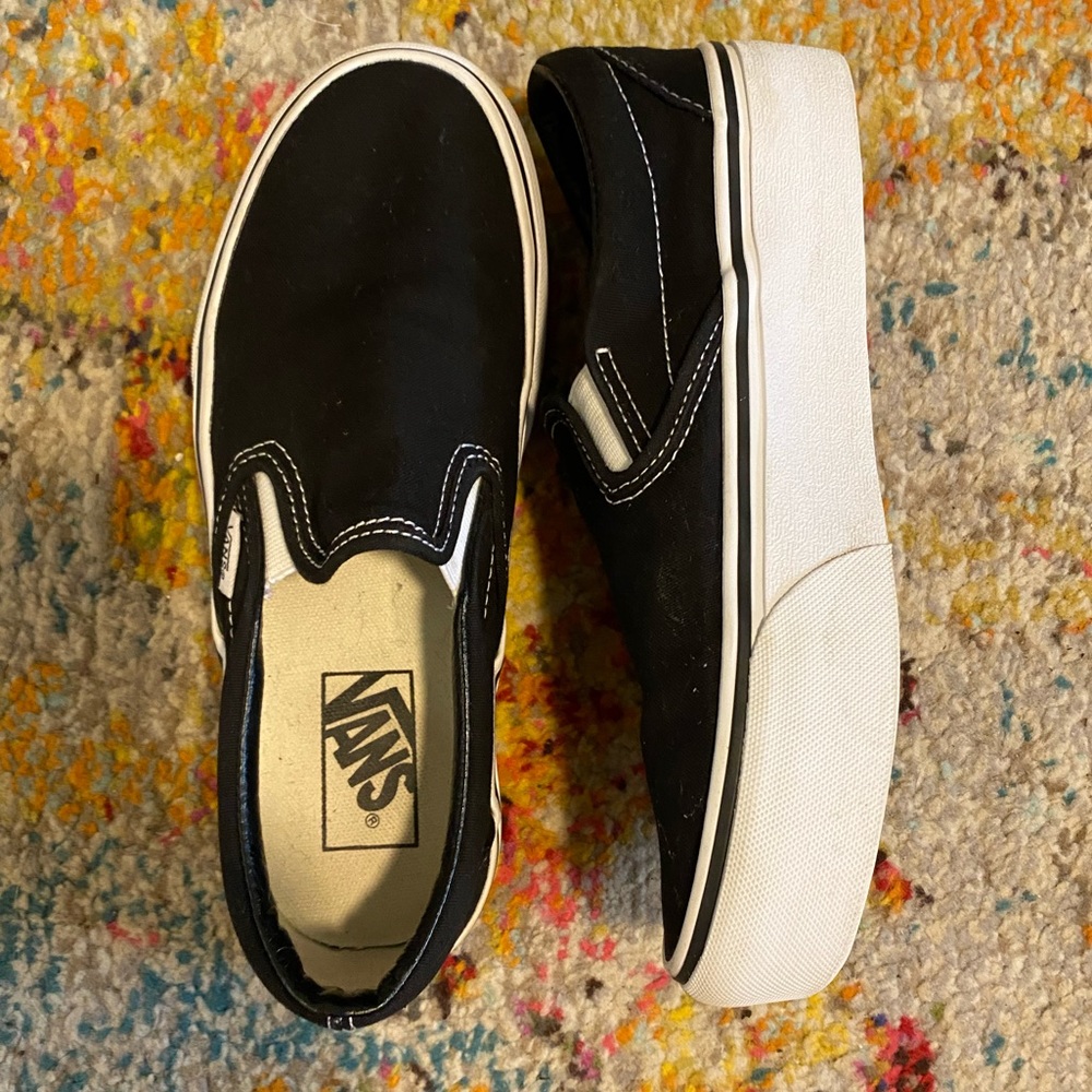 Black Platform Slip-On Vans Size 6.5